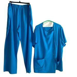 Women’s Sky Blue Two Piece Coord Short Sleeve Scrub Set Nursing Plus Size 3X